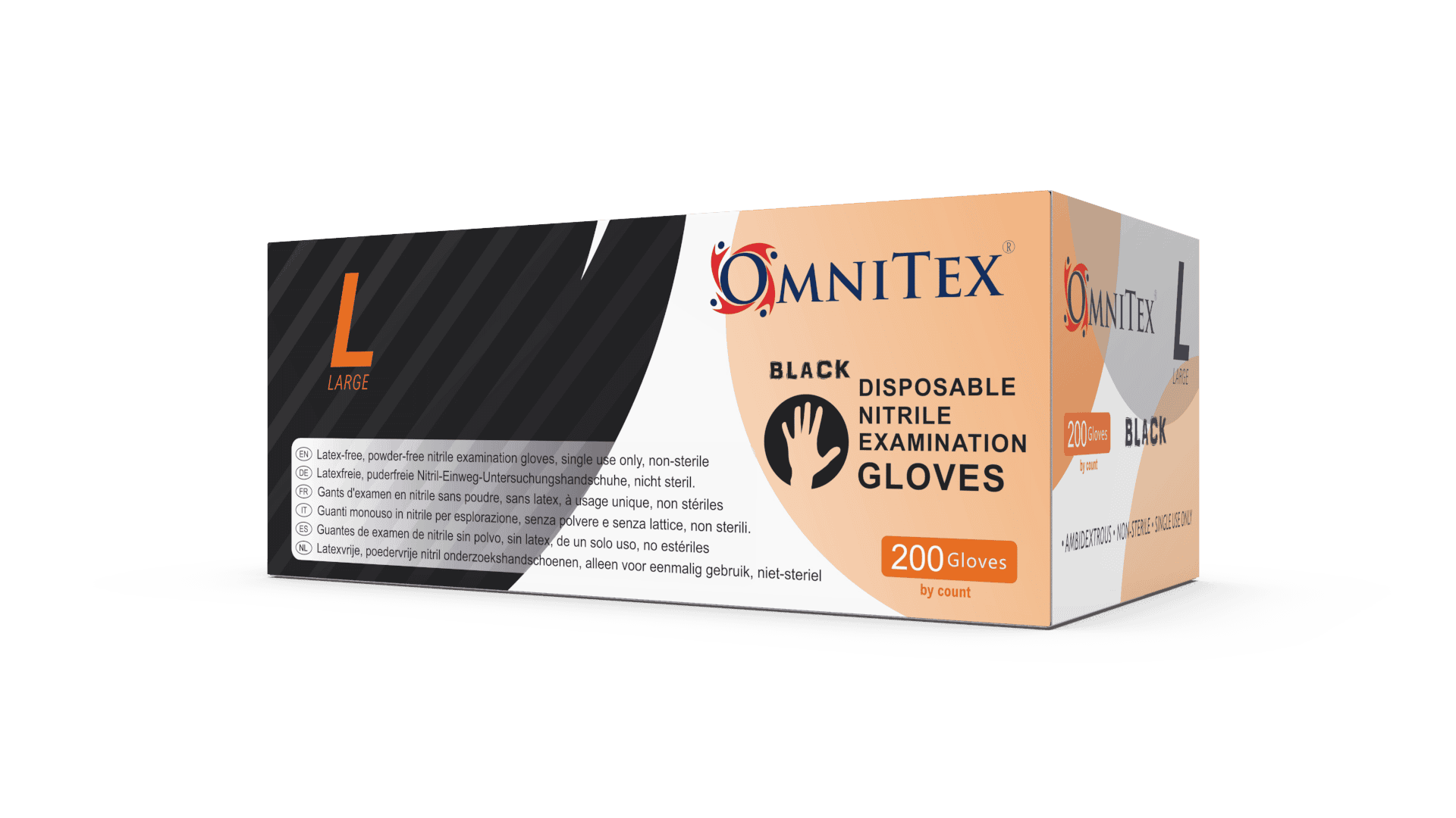 Omnitex Black Nitrile Gloves Box of 200 Gloves