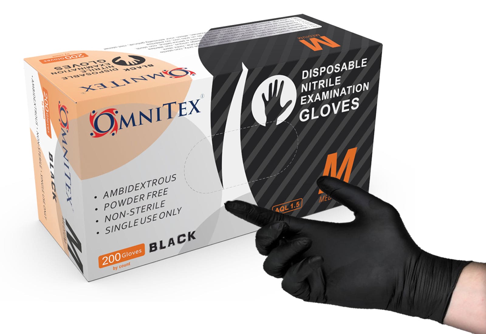Omnitex Black Nitrile Gloves Box of 200 Gloves