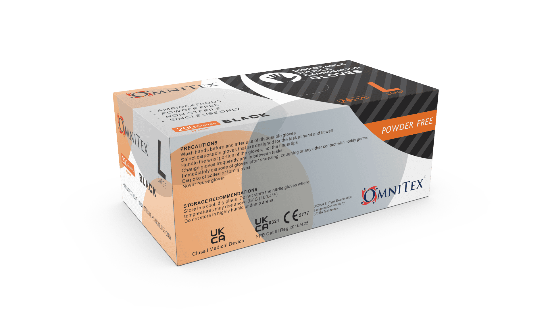 Omnitex Black Nitrile Gloves Box of 200 Gloves