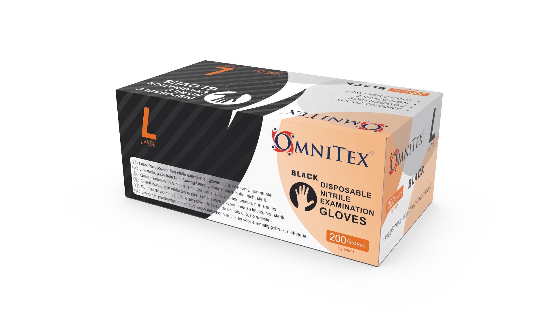 Omnitex Black Nitrile Gloves Box of 200 Gloves