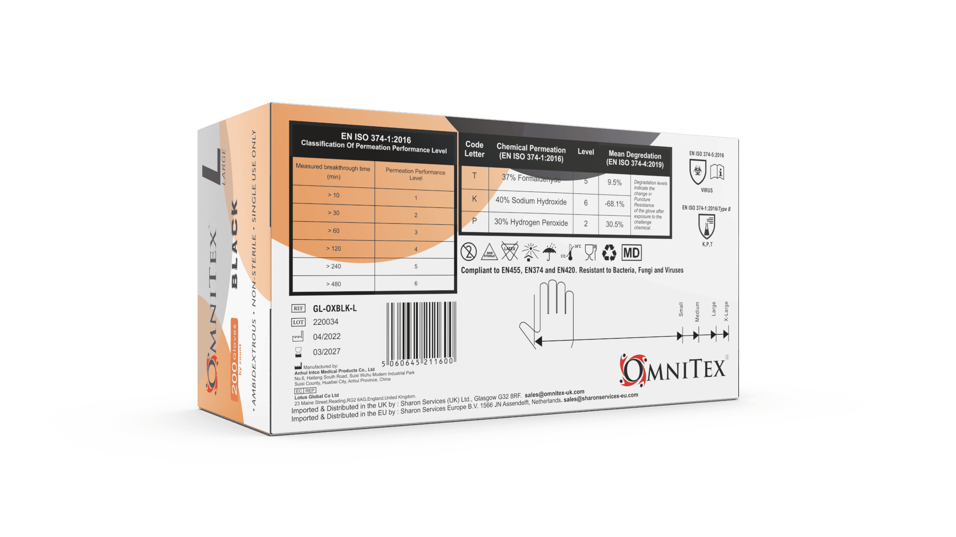 Omnitex Black Nitrile Gloves Box of 200 Gloves