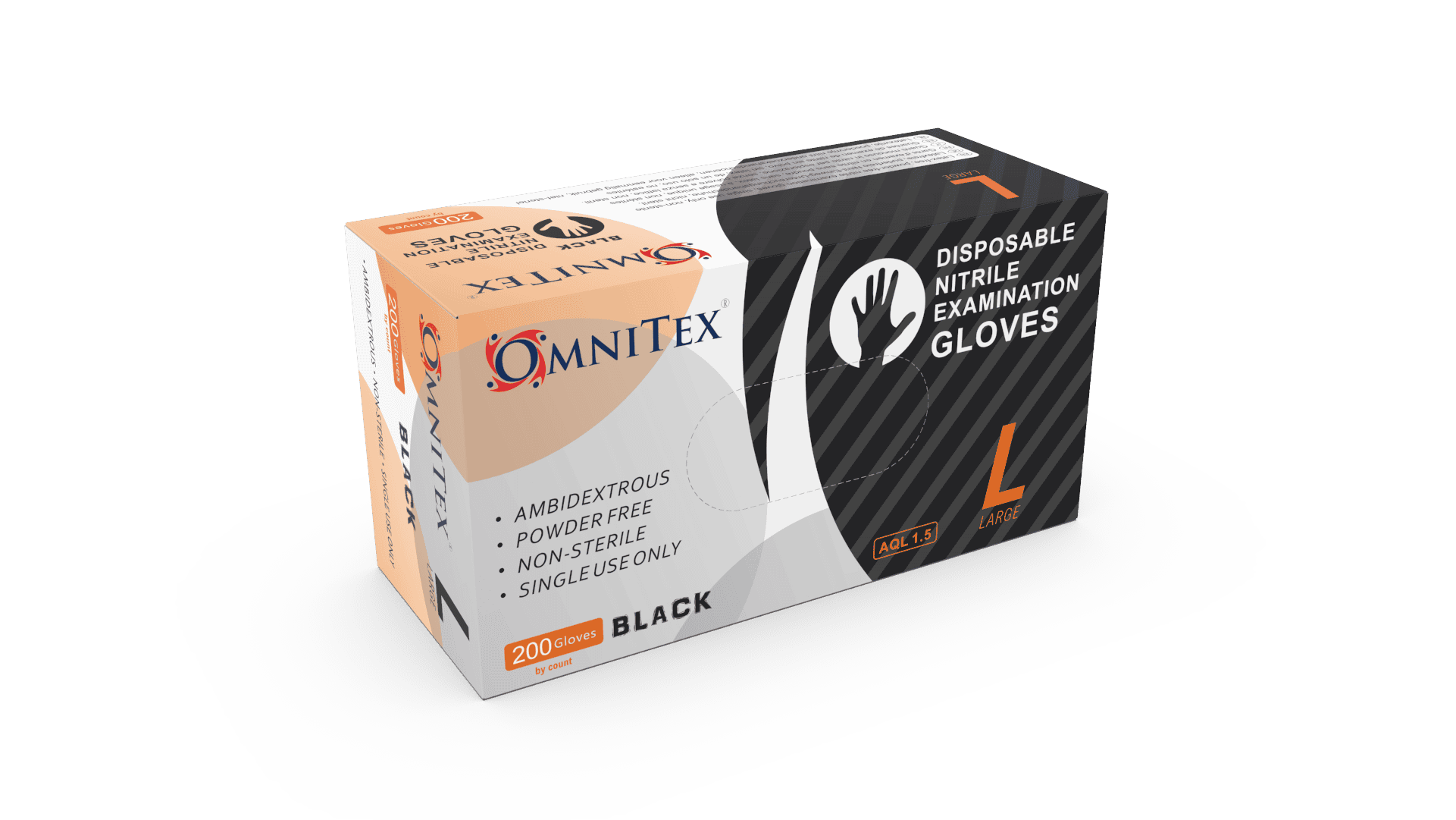 Omnitex Black Nitrile Gloves Box of 200 Gloves