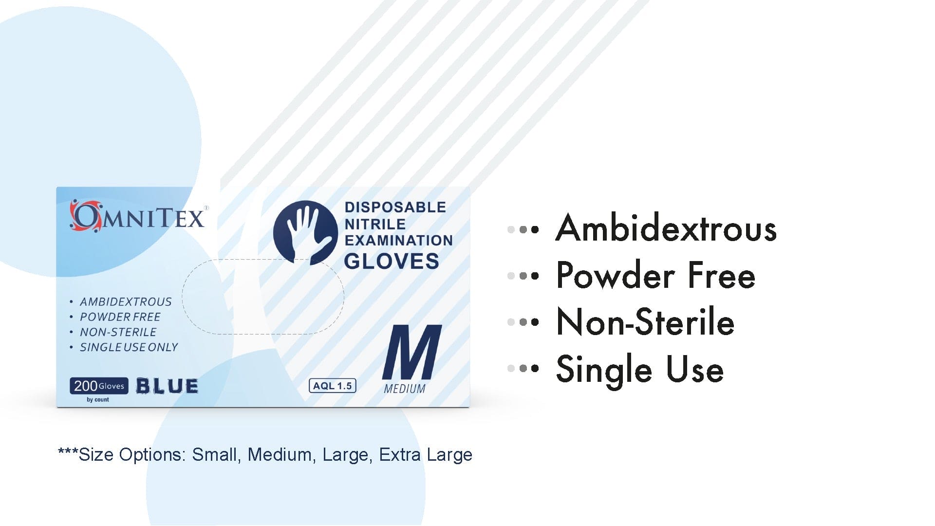 Omnitex Blue Nitrile Gloves Box of 200 Gloves