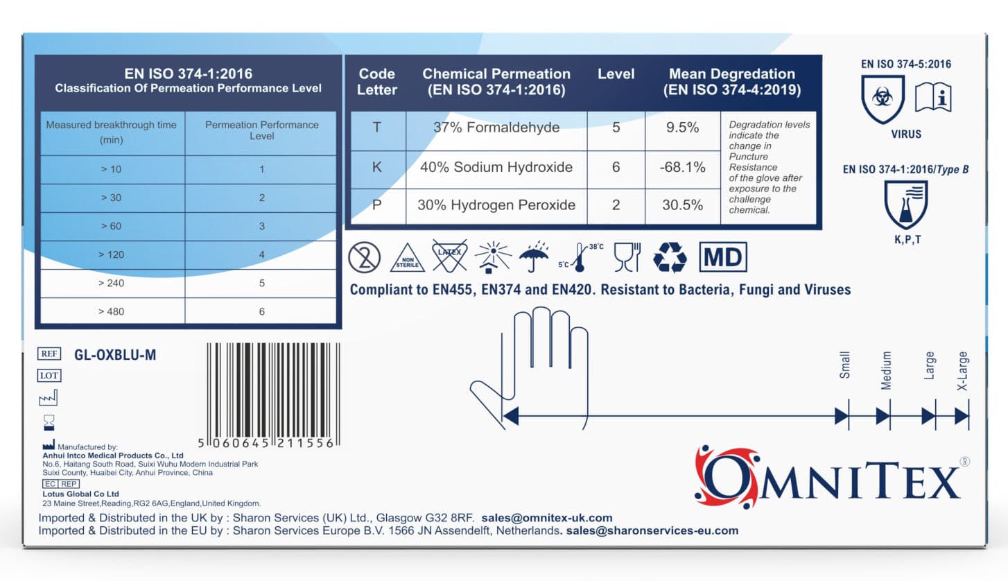 Omnitex Blue Nitrile Gloves Box of 200 Gloves